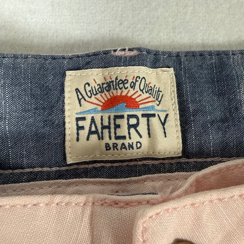 Faherty Shorts Mens 36 Pink Linen Coastal Garment Dyed 9 Inseam Summer Beach New